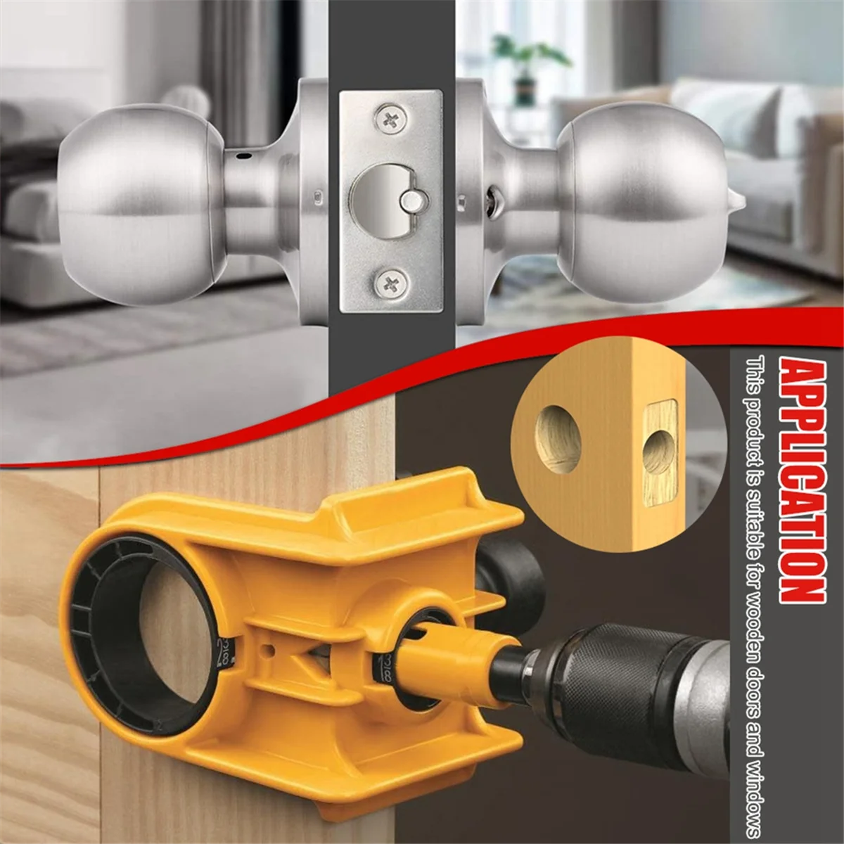 

A002 Door Lock Installation Kit Ball Lock Hole Opener Fit 1-3/8inch 1-3/4inch Door Thickness for Wood and Metal Doors Yellow