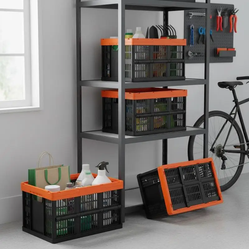Lot de 3 caisses de rangement pliables en plastique PP robuste, chaque bac de 45 L empilable avec poignées ergonomiques. Gagnez de la place lorsqu'il est plié, polyvalent pour ranger les vêtements, les jouets, les livres et les courses à la maison.