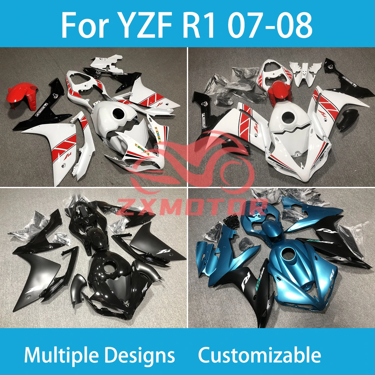 

YZF R1 2007 2008 Полный комплект обтекателей для YAMAHA R1 07 08 бесплатно пользовательские аксессуары для кузова мотоцикла обтекатели