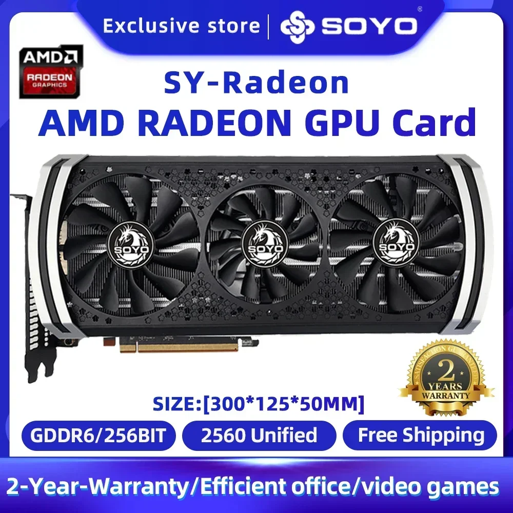 

SOYO AMD Graphics Card Radeon RX580 RX5700XT RX5500 RX6600 6600XT 6600M GDDR6 Video Memory Gaming Card for Desktop Computers