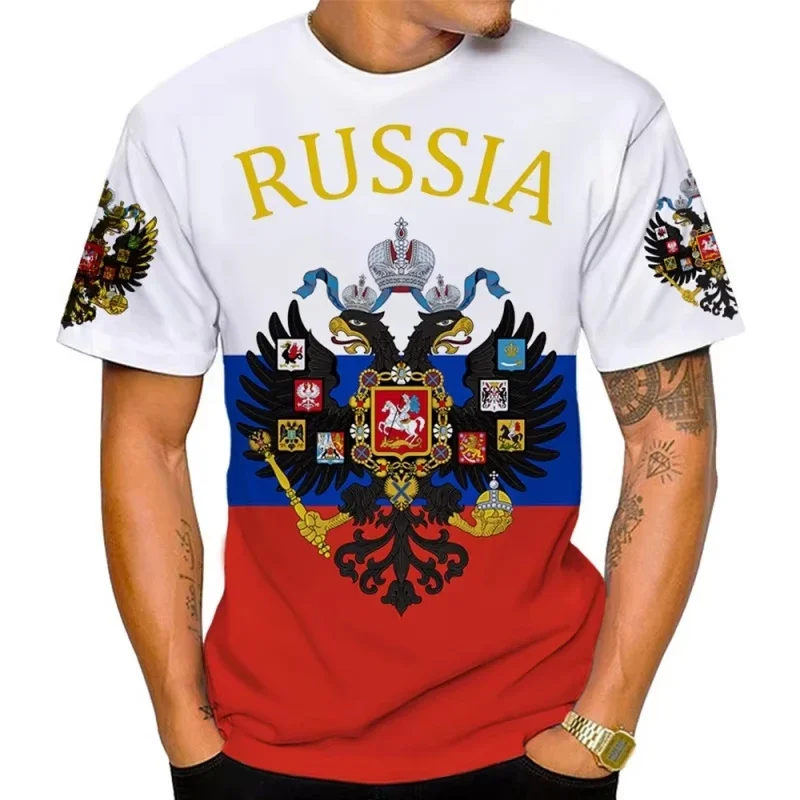 Russia Flag Pattern T Shirt For Men National Emblem 3D Printed T-Shirts Summer Casual Round Neck Tees Loose Short Sleeve Tops