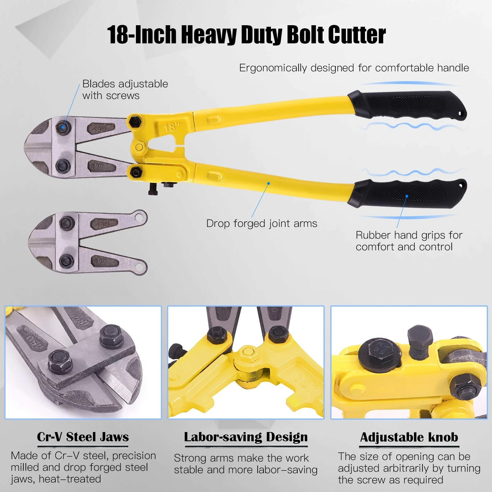 Deli 12/14 Inches Bolt Cutters Wire Cutters Multifunction Pliers with Soft TPR Grip,Cutting Tool for Cut Chain,Wire,Screw,Rivet