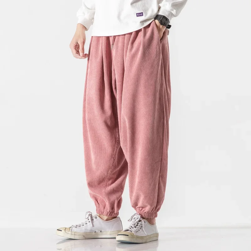 

2024 Autumn/Winter New Chinese Windshield Corduroy Men's Casual Crop Pants Retro Large Elastic Work Haren Pants