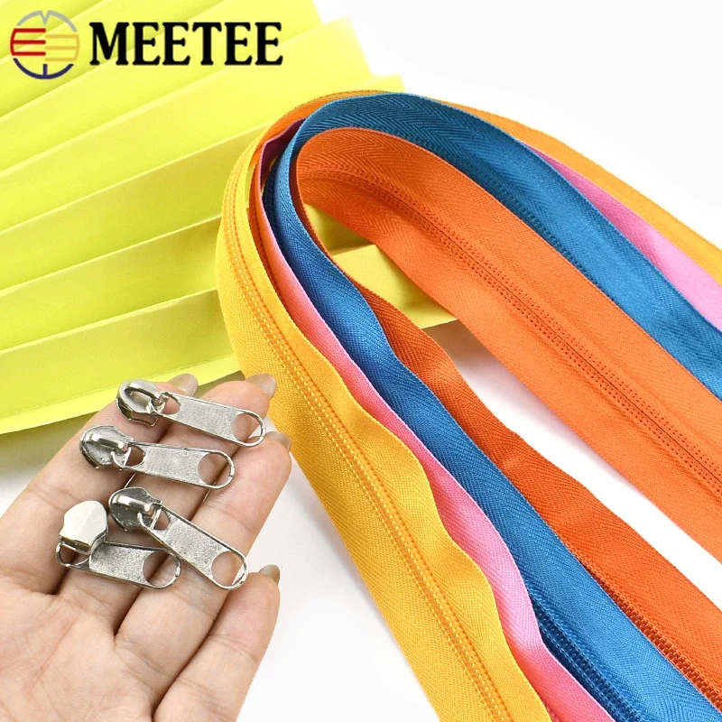 

5/10/20M 5# Nylon Zippers + Silver Slider Bags Clothing Zipper Closure Zips Puller Repair Kits DIY Garment Sewing Accessories
