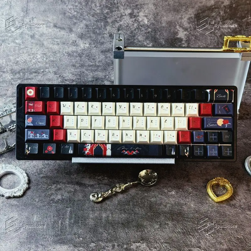 Red and Black Retro Rose Keycaps Cherry Profile PBT Keycaps 130key Dye‑Sub Custom Set for MX Switch Mechanical Keyboard Keycaps