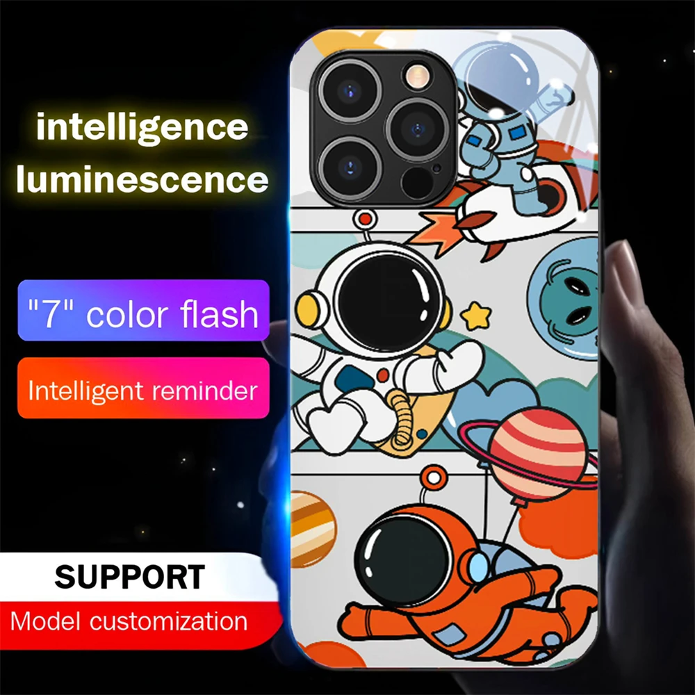 2026 Beliebte Astronauten-Sound-Control-LED-Flash-Hüllen Leuchtende Glasabdeckung für iPhone Air 17 E 16 E 15 14 13 12 11 Pro Max Plus – Detail 17