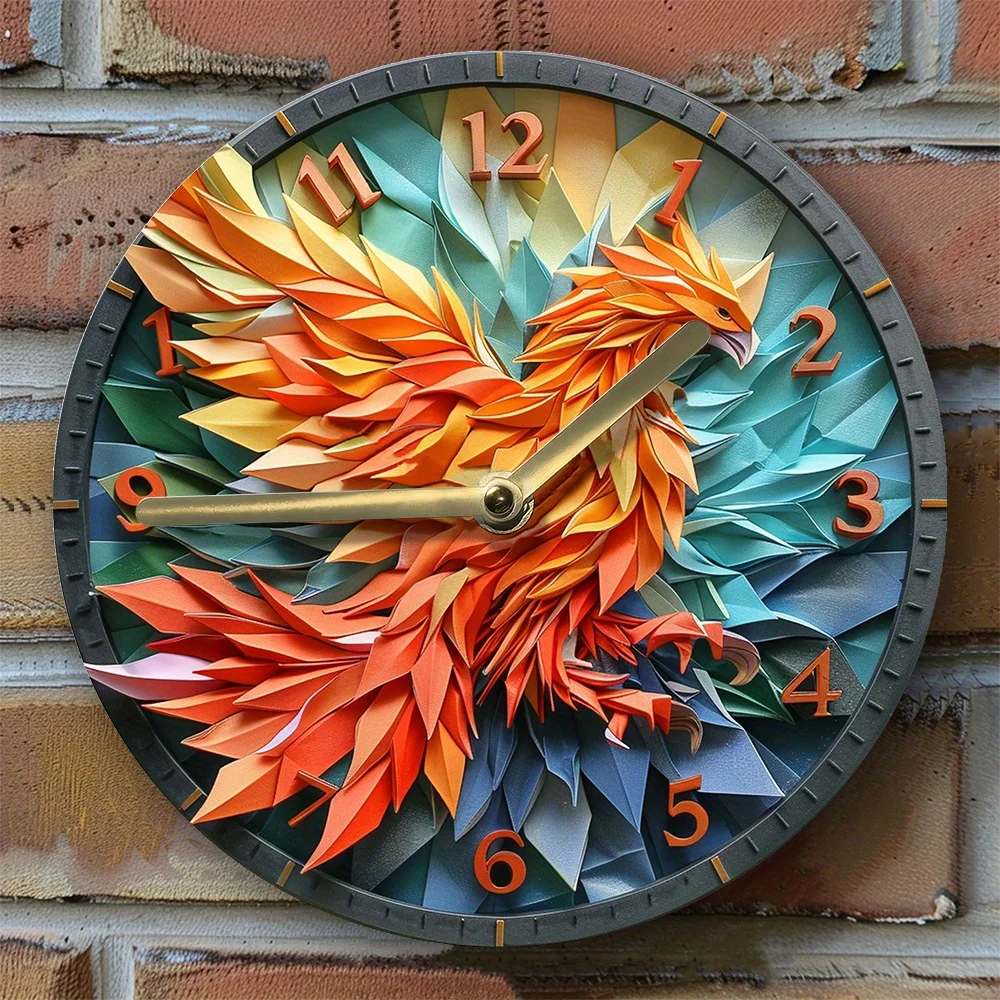 2D Effects Silent Wall Clock , Phoenix Theme Decoration DIY Clock , Autumn Apartment Decor - Pet Lovers - Halloween Gifts