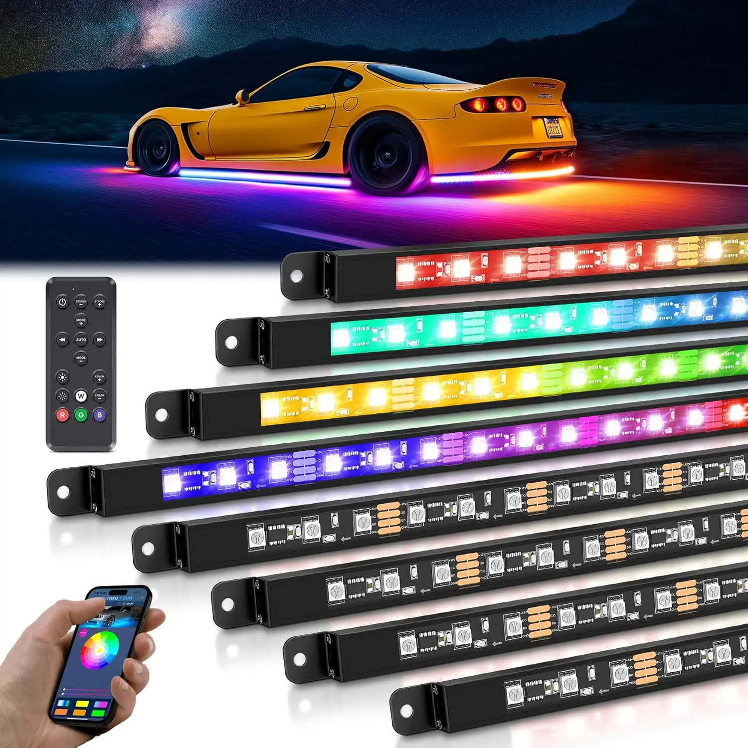 

MICTUNING N8 Car Underglow Light Strip RGB+IC LED Exterior Underbody Lights Bar With App&Remote Dual Control Decorative Lamp