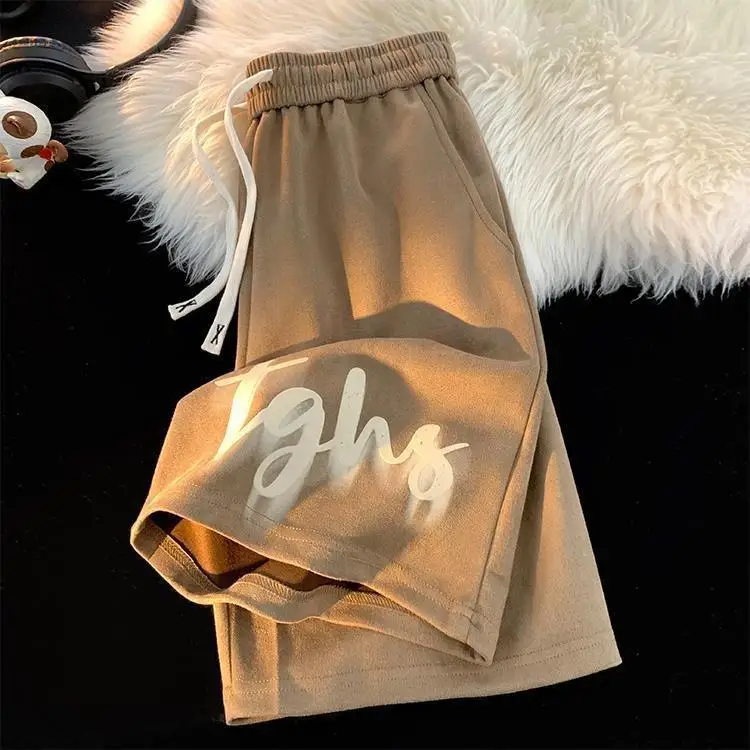 Printed Shorts Men's Casual Shorts Elastic Waist Mid Length Pants Mens Sportswear Basketball Shorts Loose Wide-leg Sweatpants