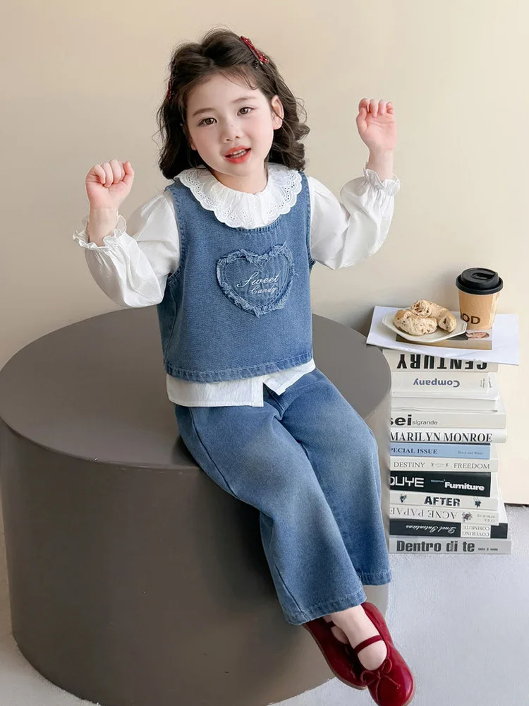 girls'-cute-denim-outfit-with-doll-collar-and-bow-tie-three-piece-set-spring-autumn-wearable-breathable-and-machine-washable