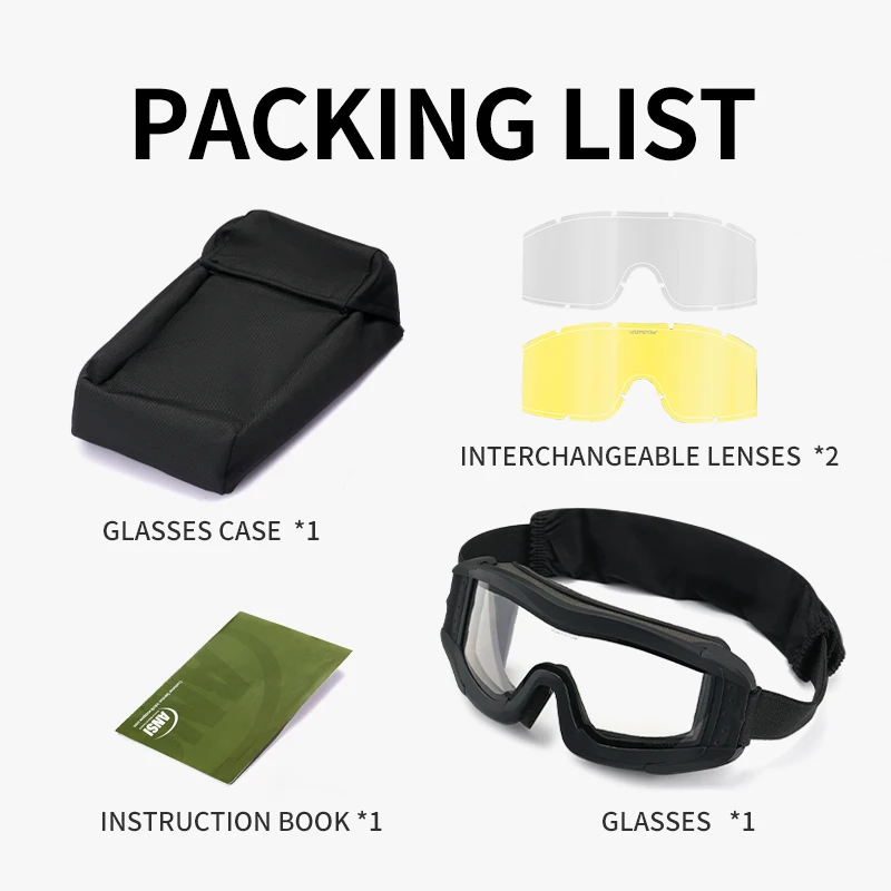 Vozapow نظارات الرماية المهنية ANSI Z87.1 السلامة مكافحة الضباب الادسنس التكتيكية نظارات دراجة نارية تسلق الجبال النظارات الشمسية