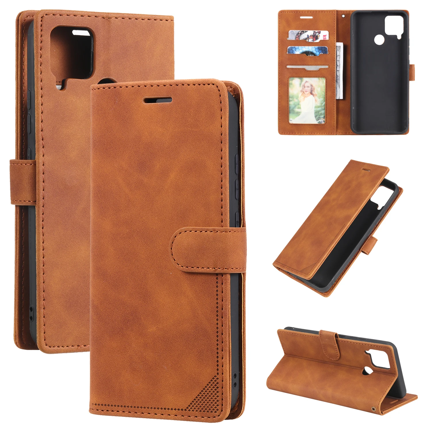 

For Realme C15 / C12 / C25 / C25S phone case retro business card flip cover protector leather case soft case