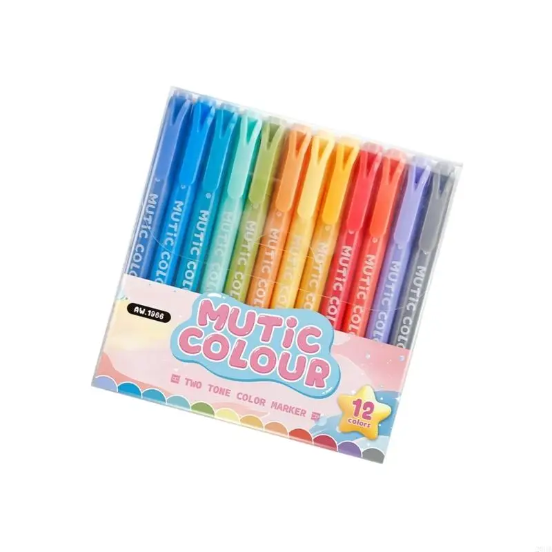 20CB 6/12/24 Colors Double-Head Highlighter Pen Fluorescent Pens School Supplies