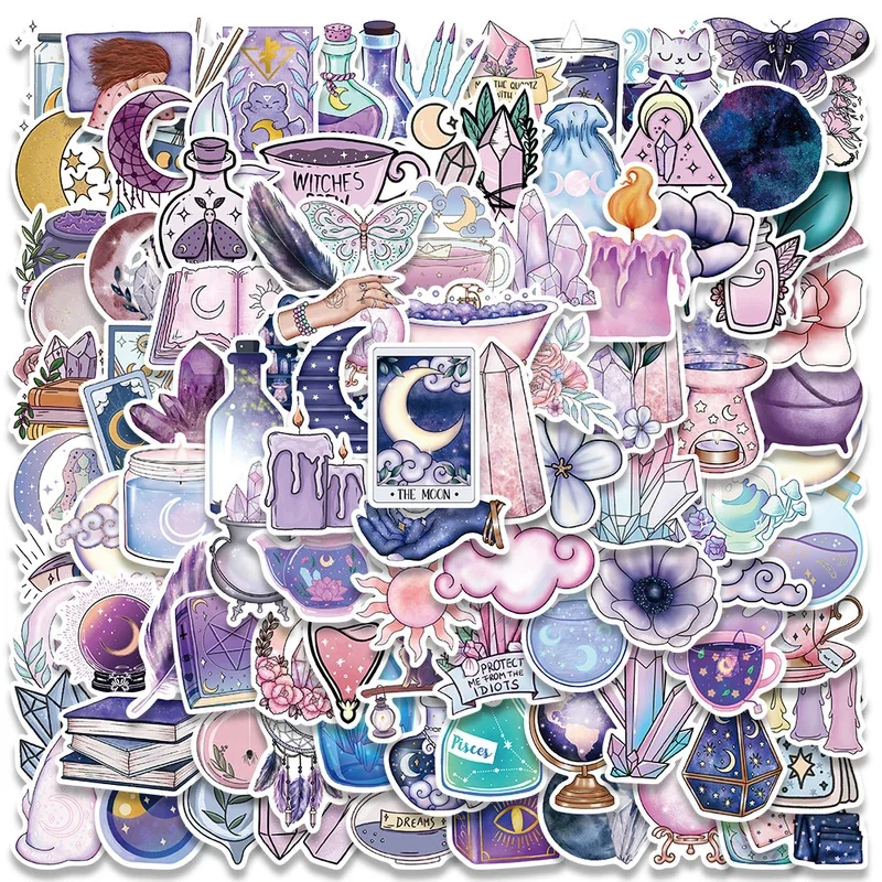 Autocollants en cristal de lune de sorcière magique de dessin animé, décalcomanies esthétiques mignonnes, ordinateur portable, scrapbooking, téléphone, graffiti, jouet d'art, 10 pièces, 30 pièces, 50 pièces