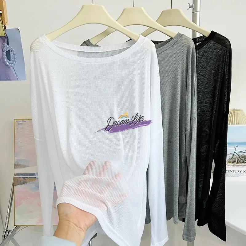 

Женская свободная сексуальная танцевальная футболка, прозрачная, для пляжа, с защитой от солнца, тонкая, для кондиционированных помещений, повседневная, в стиле lazy style