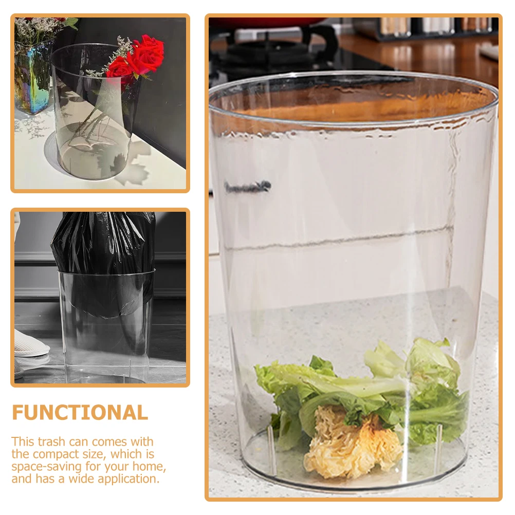 

Compact Transparent Trash Can Space-Saving Waste Bin for Home Office Hotel Kitchen Use Sanitary Bucket Plastic Garbage Container