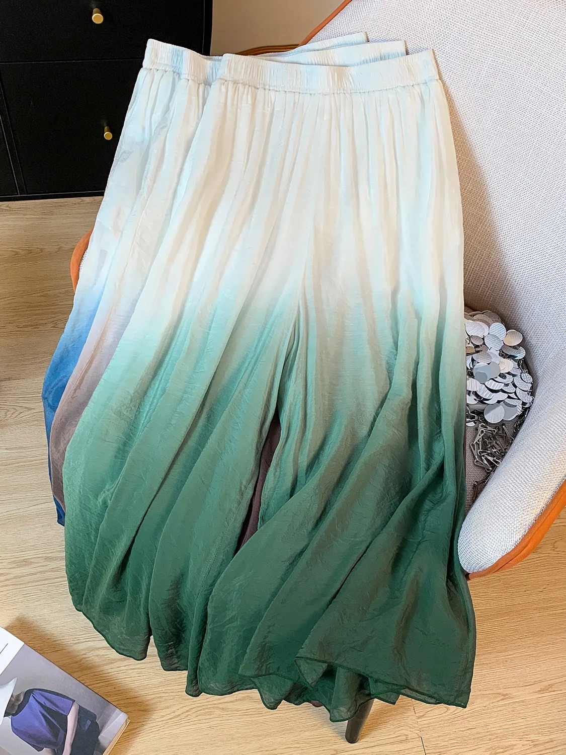 

Retro adient Color Flax Wide Leg Pants Women Summer Thin Casual Slim Nine Points Skirt Pants Versatile Meat Concealing Stra...