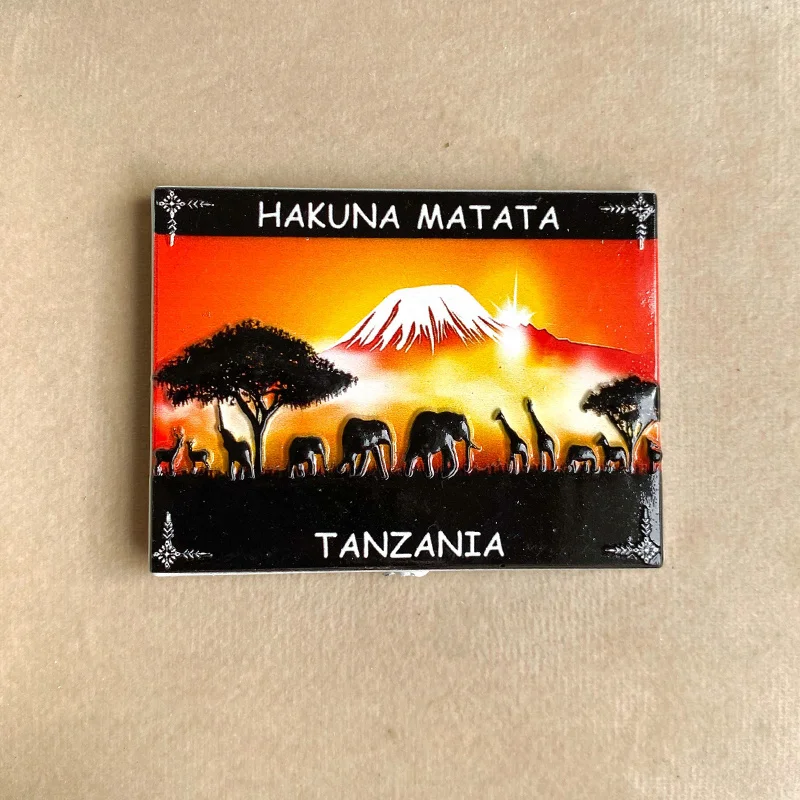 

Hakunamata - African Wildlife and Kilimanjaro Mountain Scene - Powerful Magnet Refrigerator Poster, suitable for home decoration