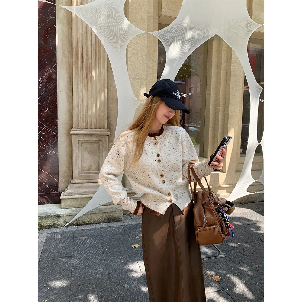 

Olive een Woolen Knitted Coat Women's Loose Fit ort Sweater Autumn Winter New Sle Pijiu Oaeal Color Knitwear