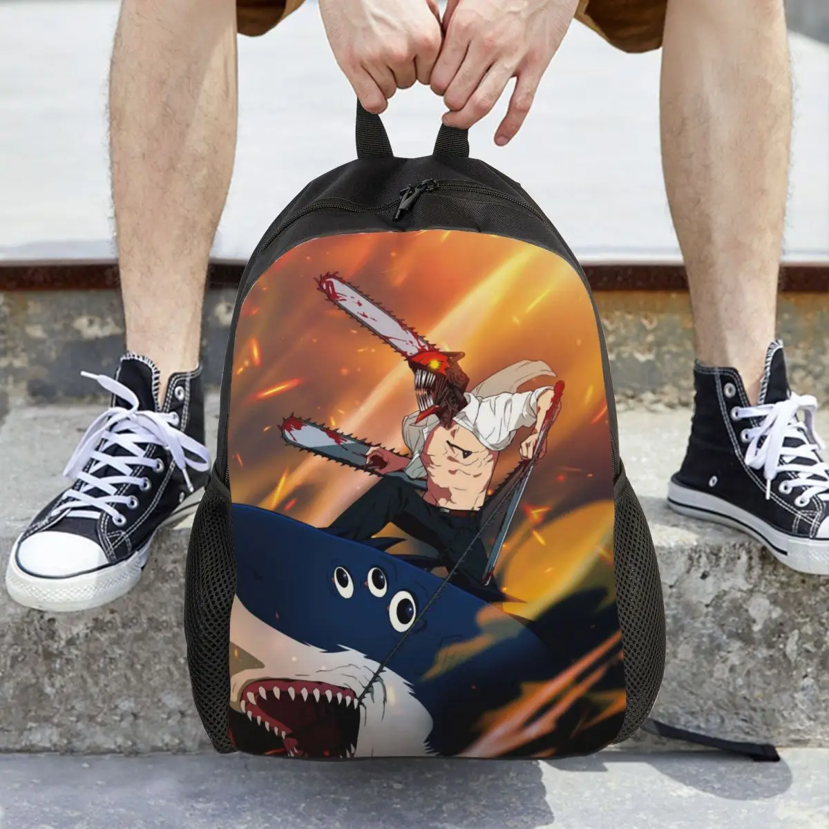 Shark And Denji Chainsaw Man Anime Backpack Daypack Large Capacity Kids BookBag School Bag Shoulder Bags for Men Women