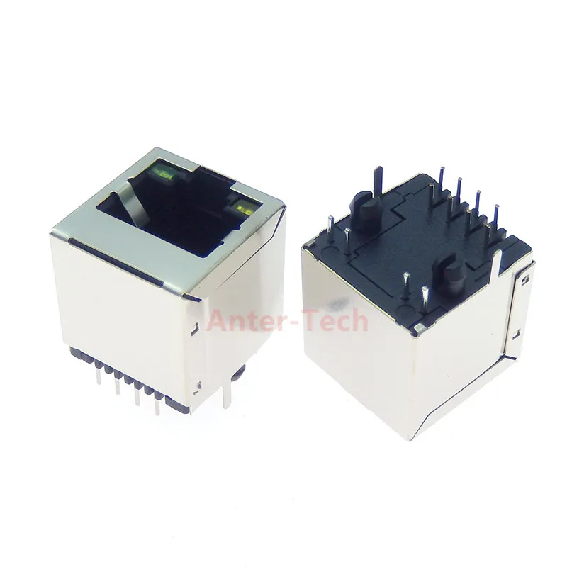 5pcs RJ45 Shielded Network Socket With Lamp LED Crystal Head Interface Network port 8P8C Copper Shell Vertical 180 Degrees