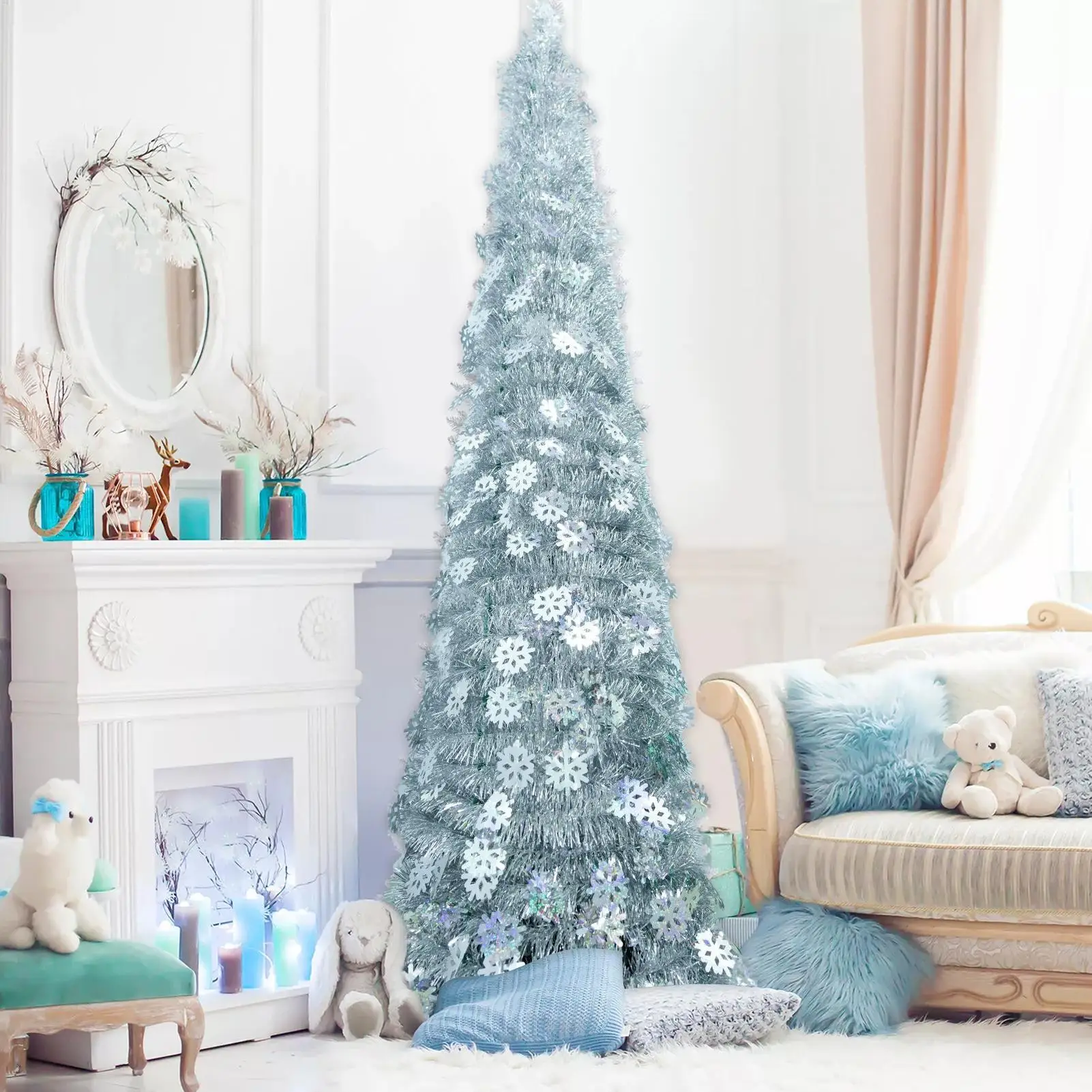 

For 1.5m Foldable Christmas Tree retractable Christmas Tree Decorations 59IN Realistic Ornament Decoration with Snowflake De