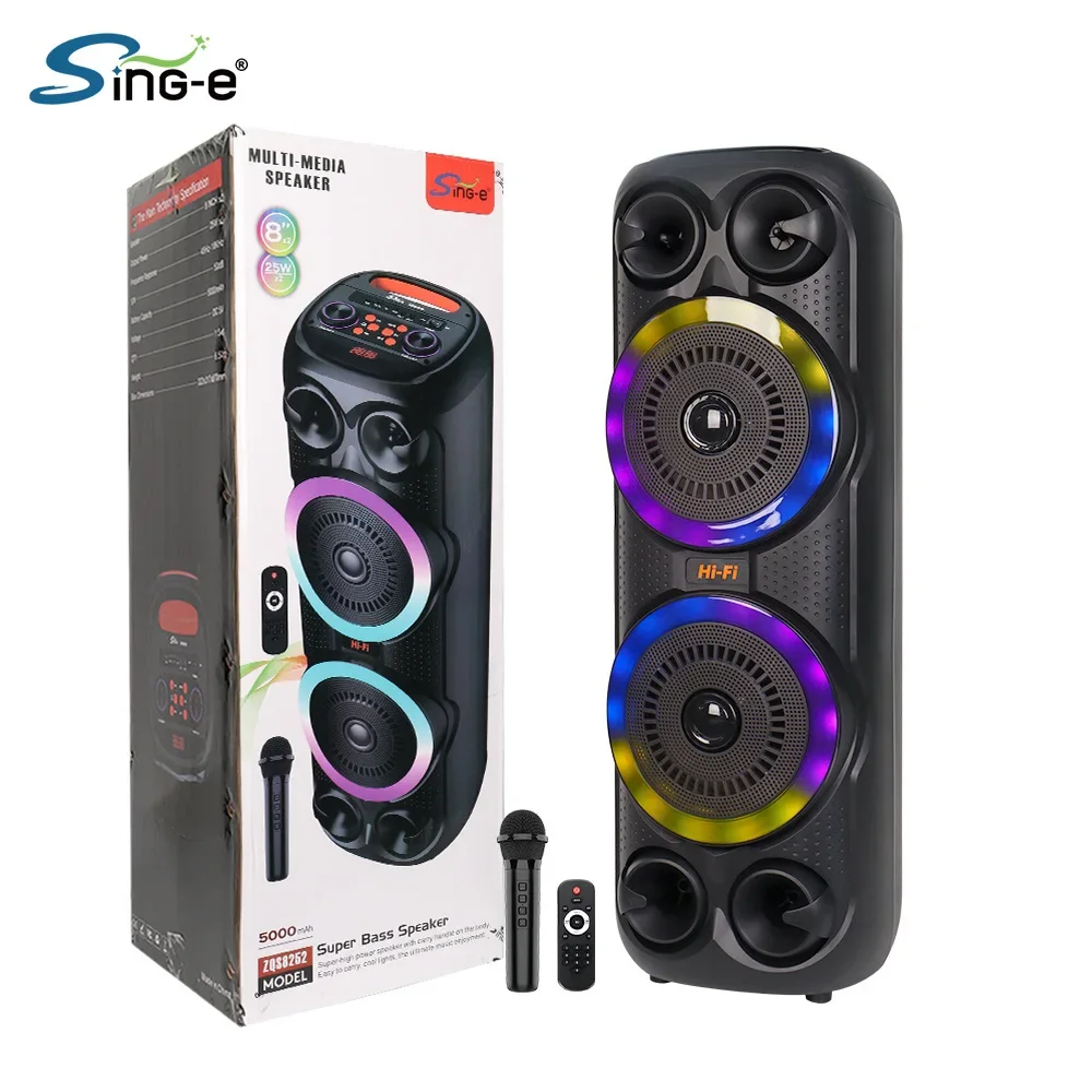 Dual 8-inch Speakers Wireless Bluetooth Speaker Outdoor Waterproof Portable Subwoofer RGB Colour Lights Soundbox Karaoke Party