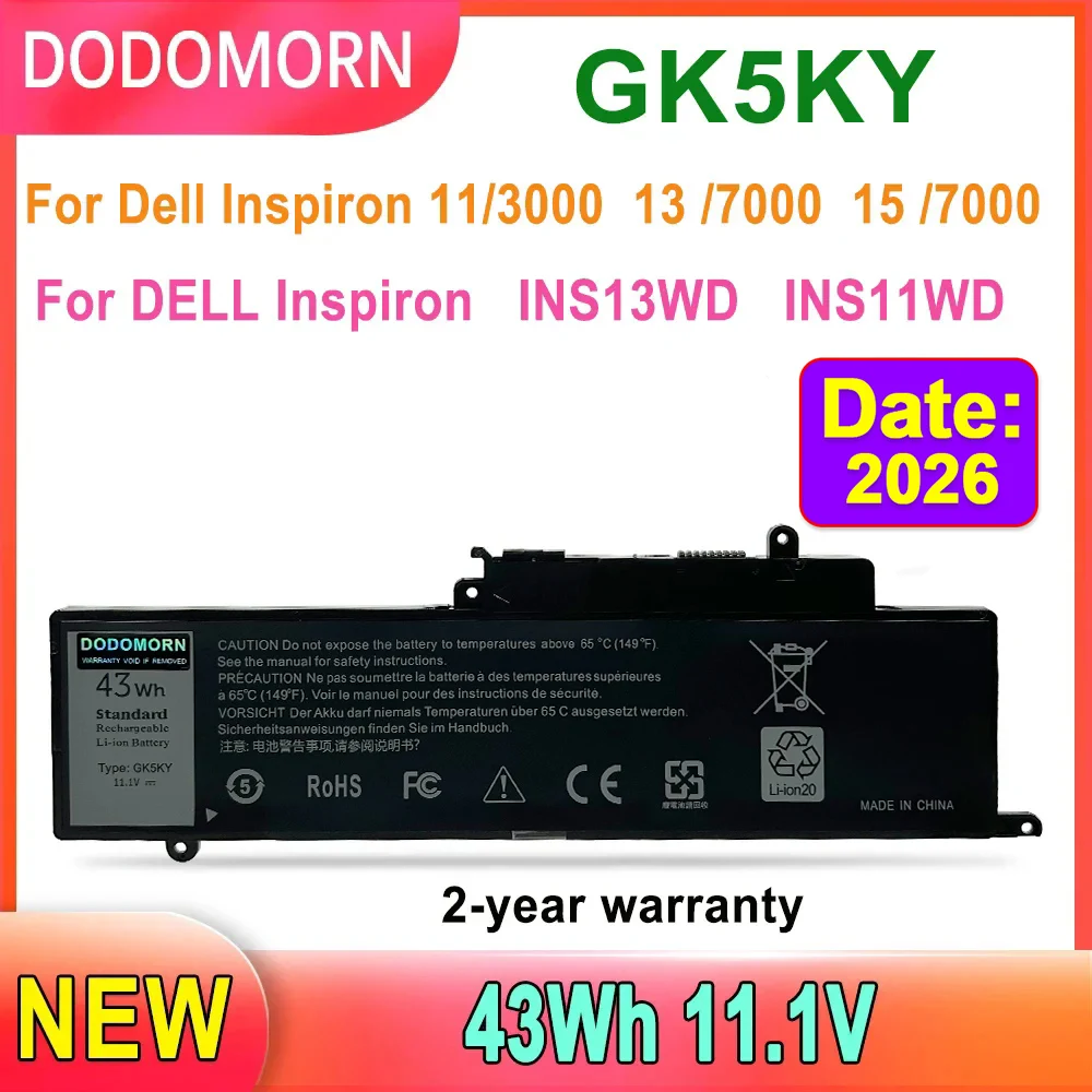 DODOMORN GK5KY batería de ordenador portátil para Dell Inspiron 11/3000,13/7000,15/7000, para DELL Inspiron INS13WD Serie 11,1 V 43WH capacidad completa