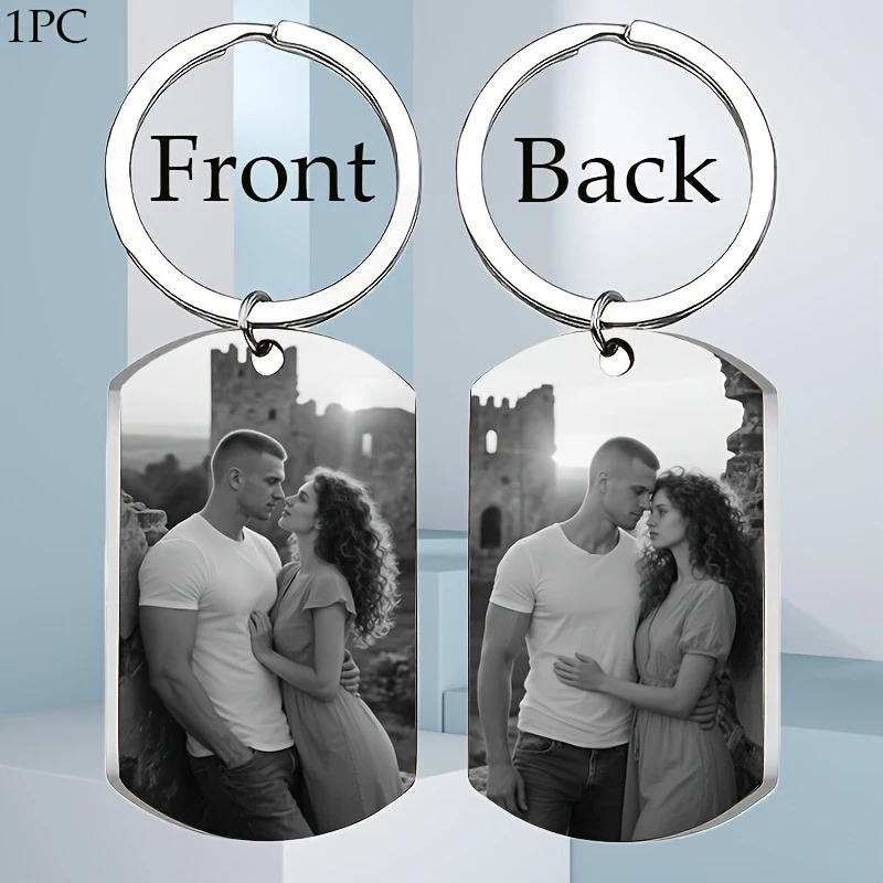 Porte-clés personnalisé en argent avec photo et texte gravés, porte-clés en métal, cadeau commémoratif pour anniversaire, pour lui