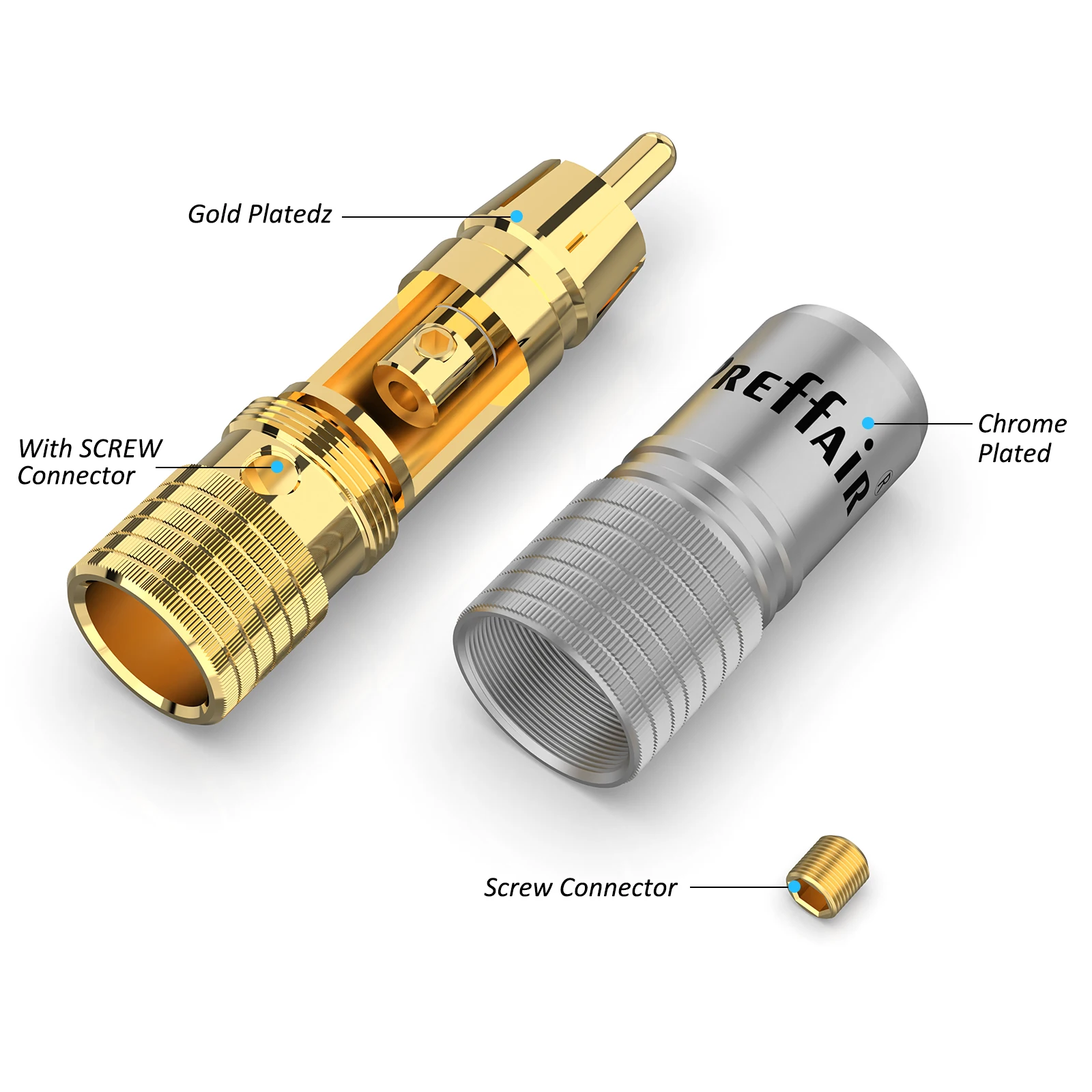 Preffair 4 peças 24k banhado a ouro plugue rca cabo de áudio alto-falante para alta fidelidade vídeo tv conector com tampa plugue de áudio ajustável