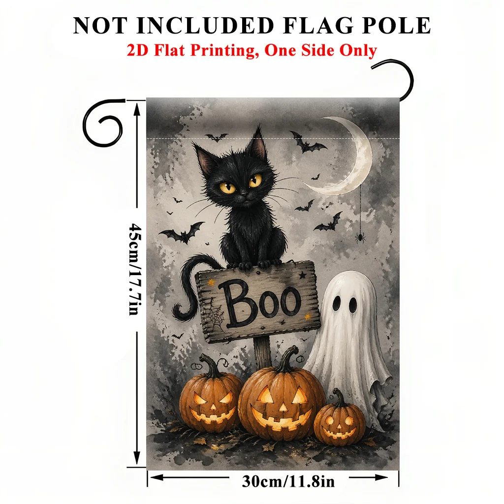 2D Flat, 2D Flat - 2D Flat Printed Garden Flag, Single-Sided Print, 1pc Pack, Halloween Cat Pumpkin Garden Flag, Durable Polyester Outdoor Decoration, Suitable for Home and Yard, Holiday Decor, 11.8 X 17.7 Inches, Pole Not Included, 2D Flat