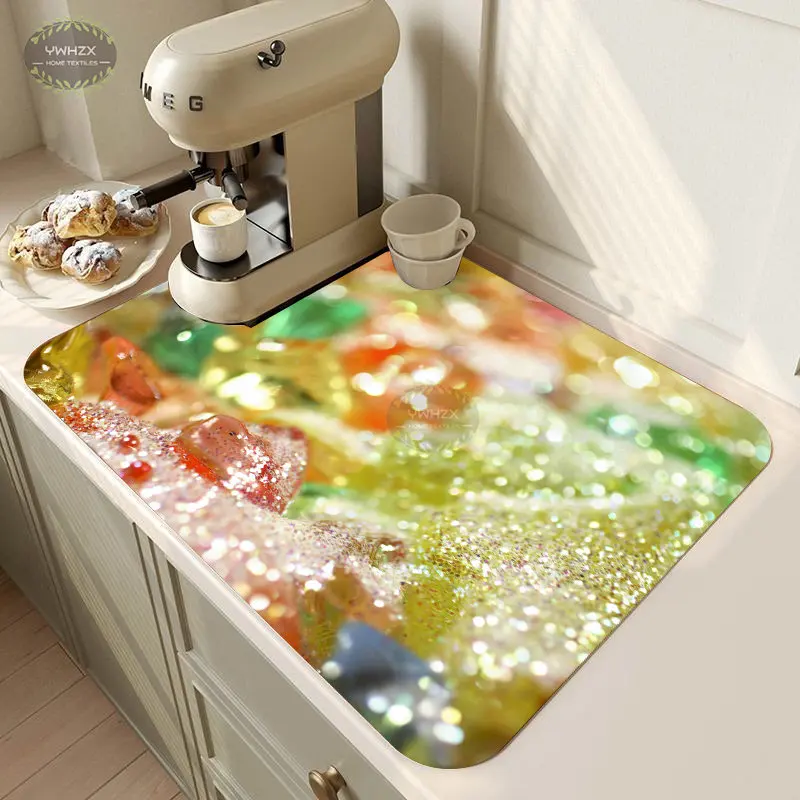 Diamond Colorful Drain Pad Table Mat Dish Drainer Diatom Mud Kitchen Placemat Absorbent Tableware Coffee Cup Rug Bathroom Carpet