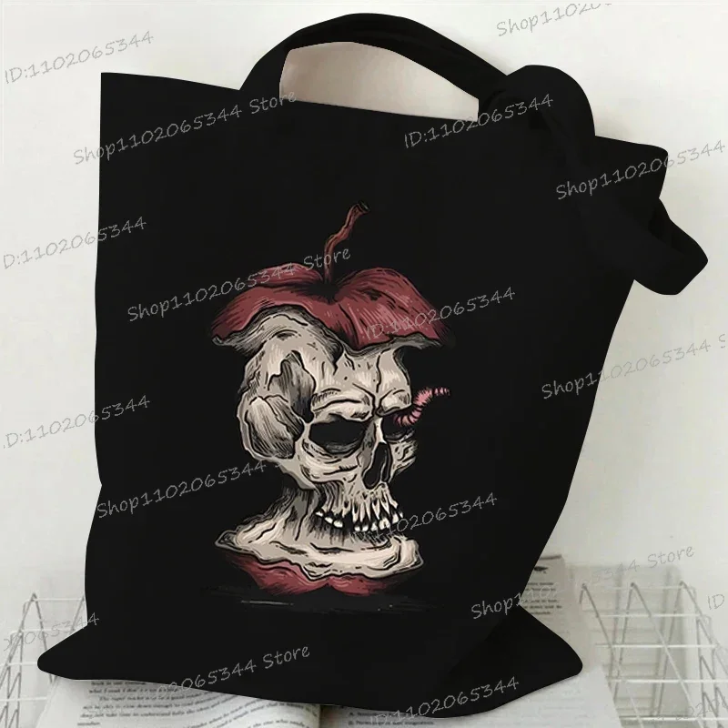 Bolso de hombro Vintage con estampado de calavera para hombre y mujer, bolsa de mano de lona con esqueleto gótico Harajuku, reutilizable, a la moda