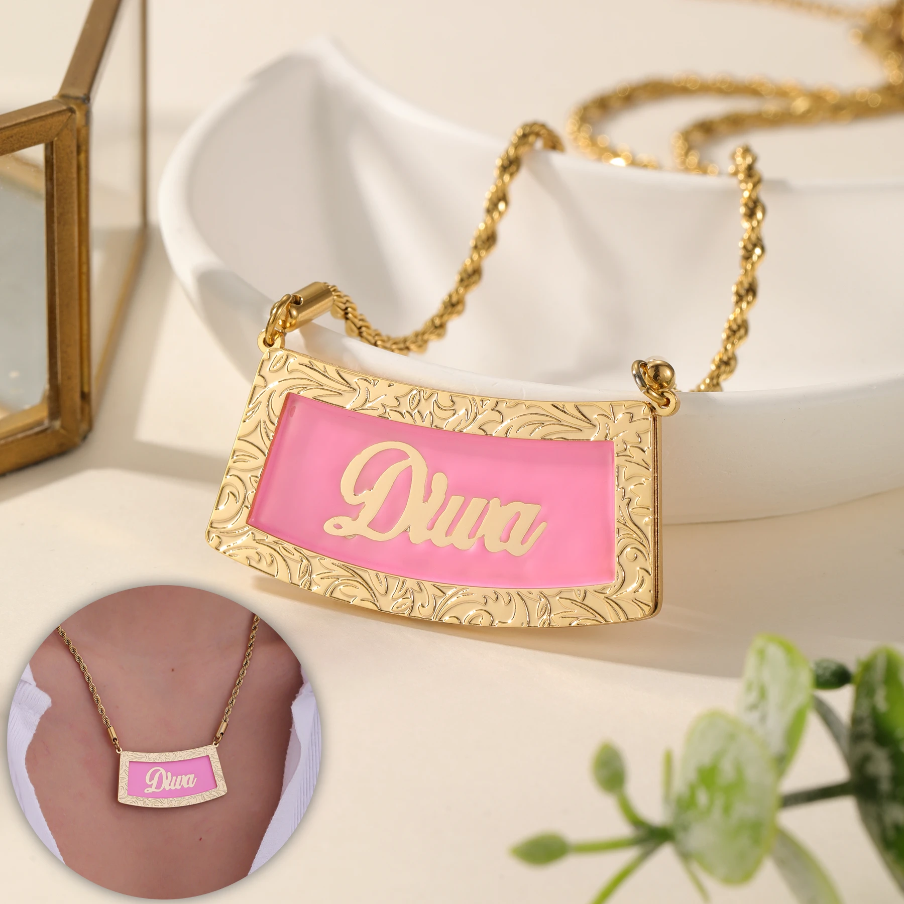 

Персонализированное ожерелье с именной табличкой, эмалированное ожерелье с именем на заказ, цветной тисненый водонепроницаемый кулон для дочери, подарок для женщин