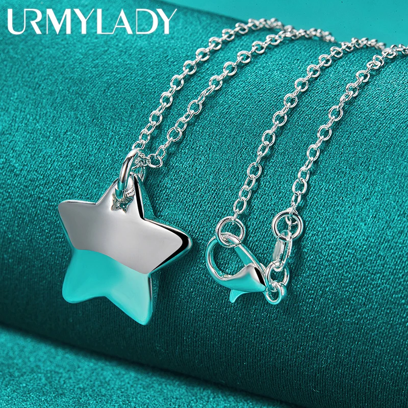 

URMYLADY 925 Sterling Silver Five Pointed Star 16/18/20/22/24/26/28/30 Inch Pendant Necklace For Women Party Fashion Jewelry