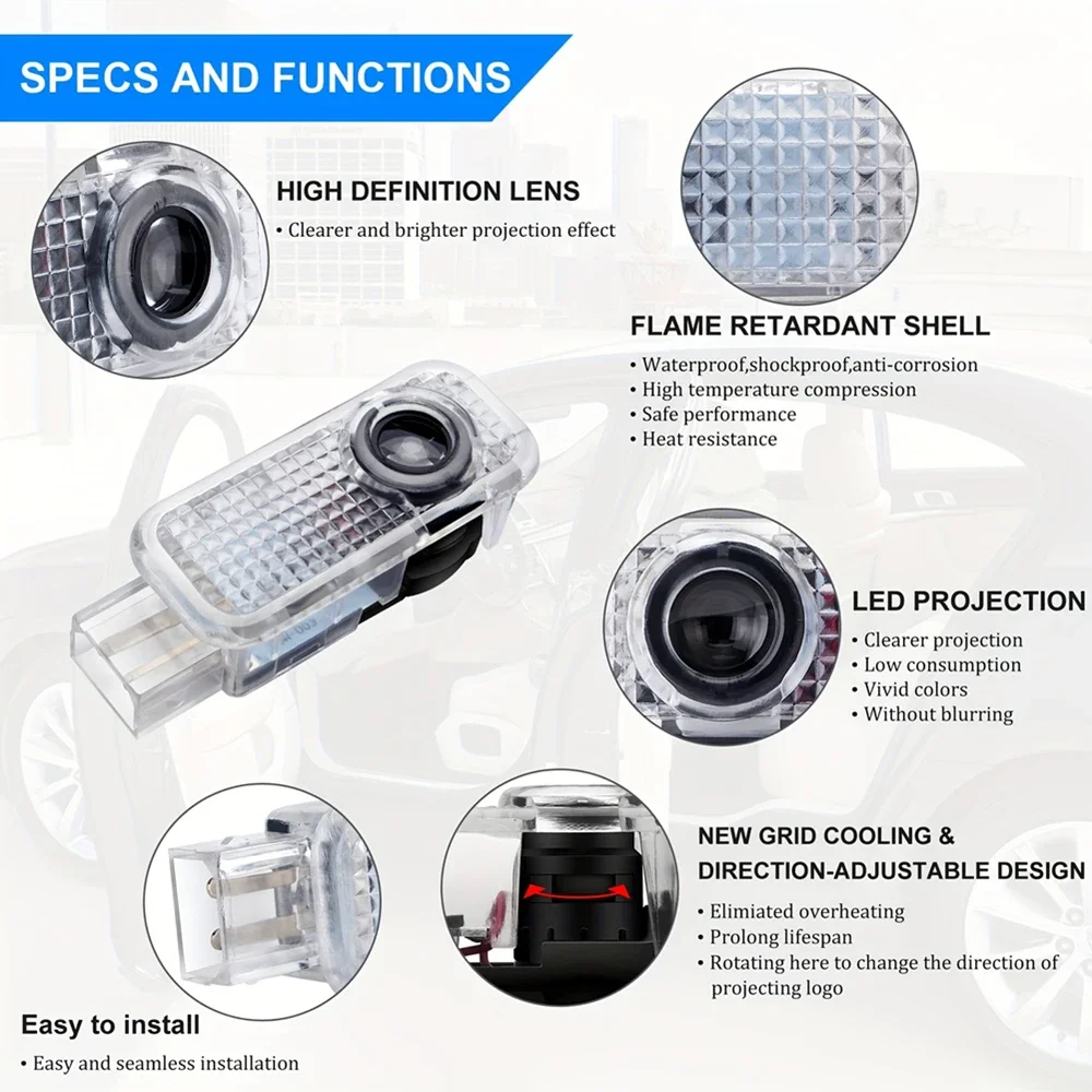 2pcs LED Door Projector Light ABT Logo Light For Audi A3 A4 B8 8P 8V A6 C7 C6 SQ5 A5 Q5 B7 B6 B9 Sline QUATTRO Q3 Q7 S4 S5 S6