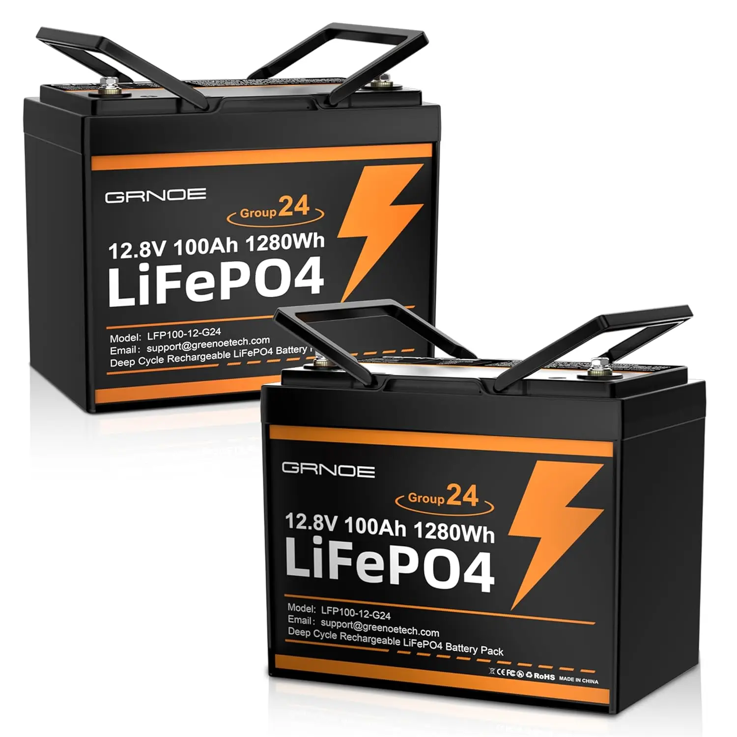 

2 Pack 12V 100Ah LiFePO4 Batteries, Ultra-Light 21.9lb Each, 15000+ Cycles, 4S4P Expandable, Built-in 100A BMS,, Customized