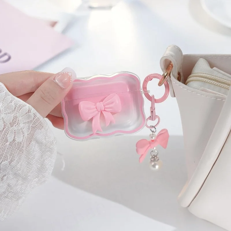 Cute for AirPod 5（2026)Case with Bow tie pendant case for AirPods Pro 3 2025 Transparent Case for Apple AirPods 4/5 Earbuds Case