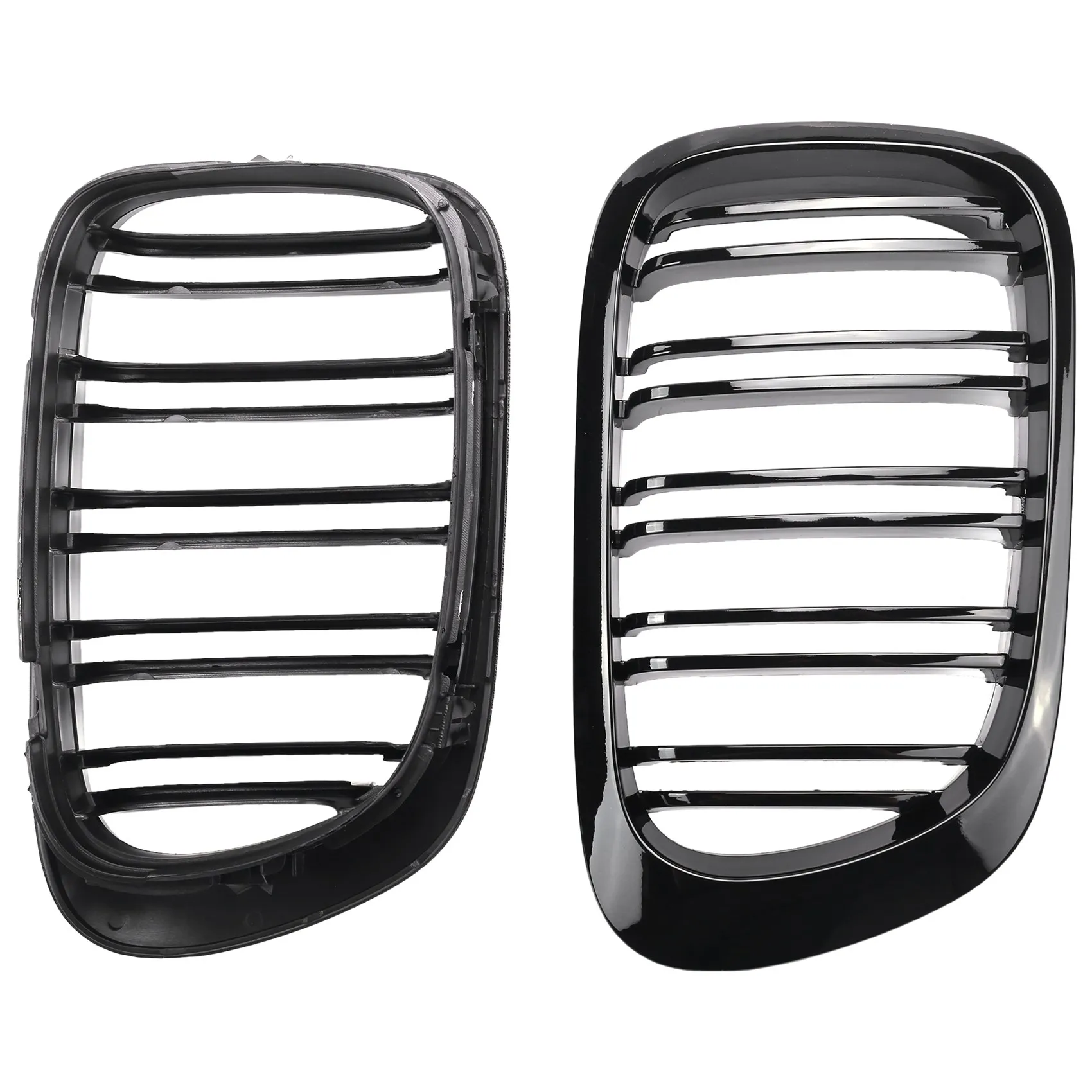 A Pair Glossy Black Double Rims Grille M Style Modified Baking Varnish Black Grille for BMW E46 2 Doors 98-02