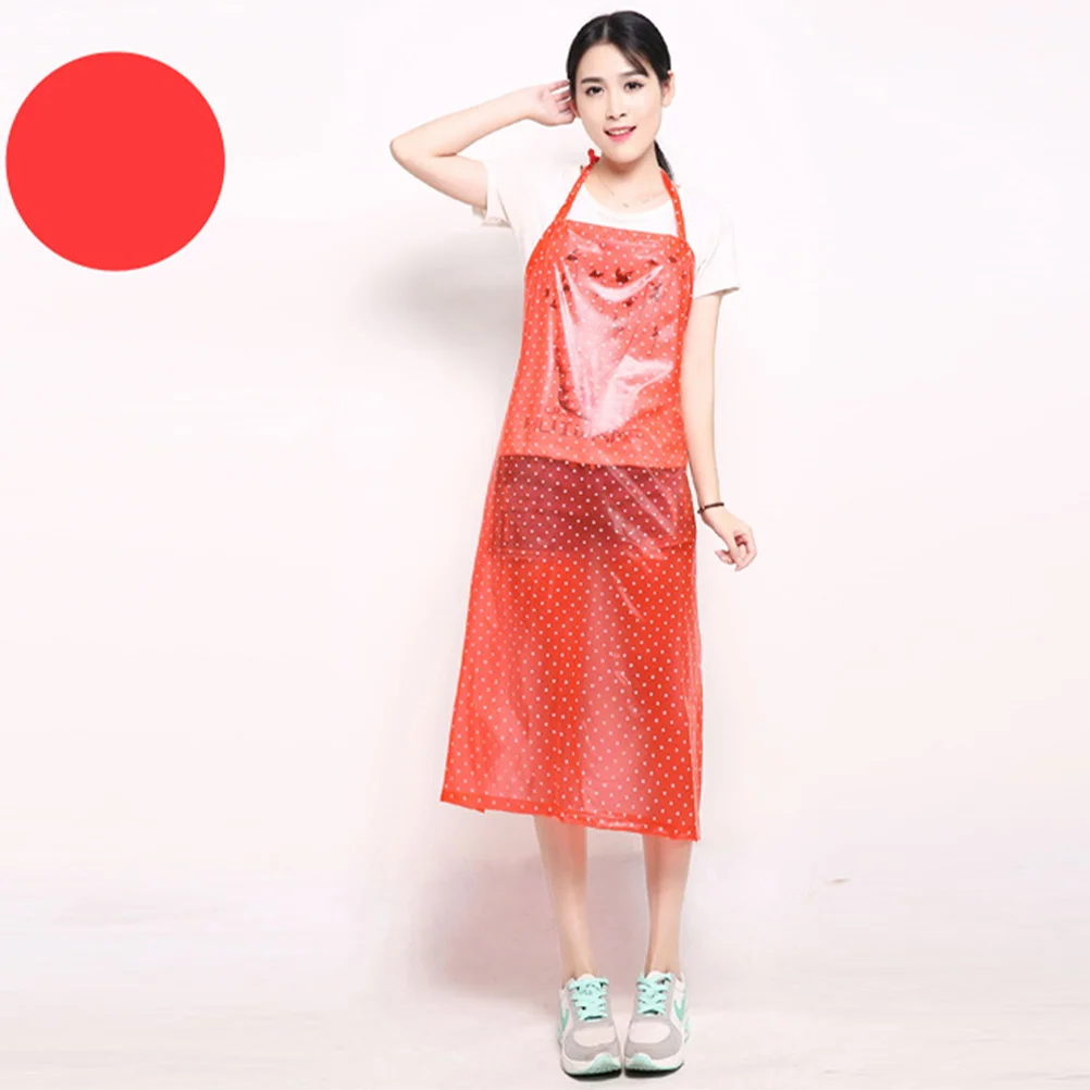 

1pc Oil-proof Apron Sleeveless Pinafore Waterproof Save-all Transparent PVC Apron Cooking Supply Red