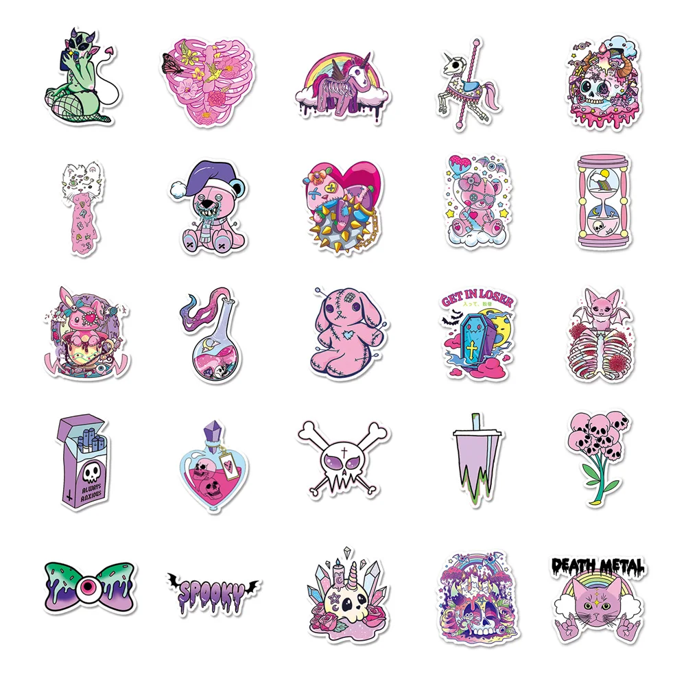 50pcs Vintage Pink Gothic Graffiti Stickers Pack Ipad Phone Stationery DIY Sticker Scrapbooking Supplies Journal Accessories