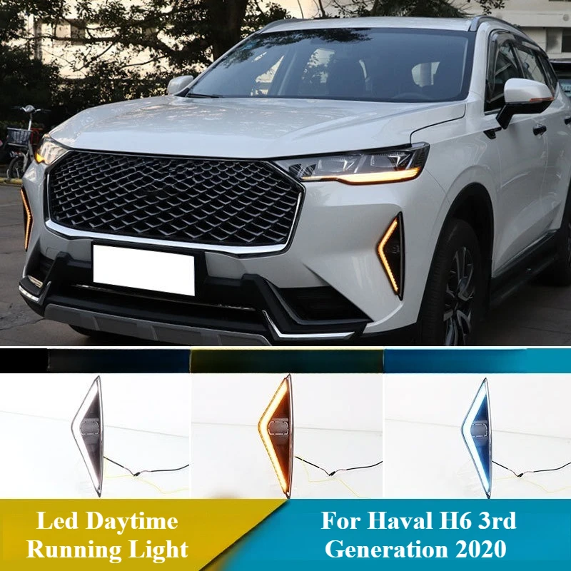 For Haval H6 3rd Generation 2020 Car Led Daytime Running Light Streamer Steering Modified DRL Front Bumper Fog Lamp 12V Daylight