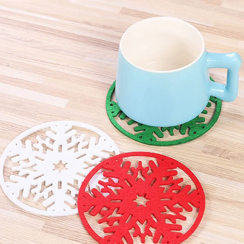 

10PCS/Lot Felt Snowflake Coasters For Drinks Round Christmas Tea Coffee Pad Mat Desktop Protection Prevent Furniture Damage