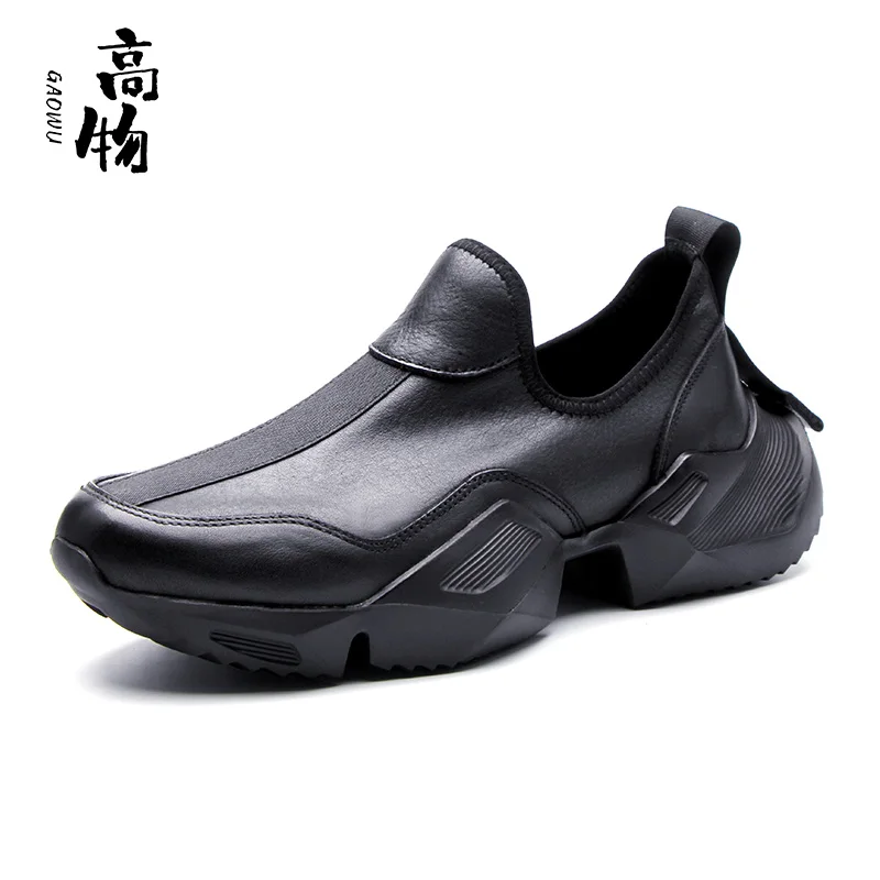 European station spring men\'s shoes sneakers 2024 new lightweight thick sole casual shoes fashion leather breathable board shoes