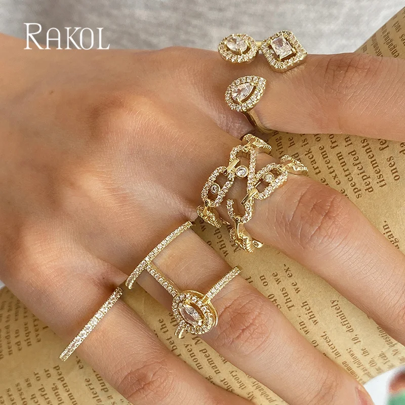 RAKOL Fashion Geometric Cubic Zirconia Open Rings for Women Fashion Square Adjustable Ring Anniversary Party Jewelry Gift