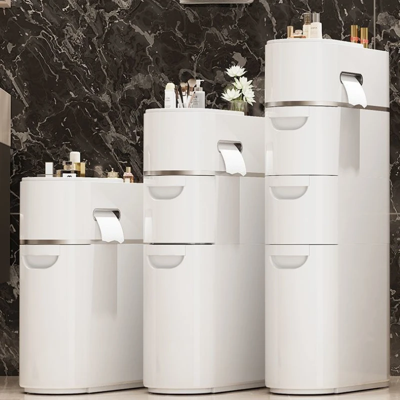 Bathroom Corner Storage Cabinet - Plastic Drawer Organizer for Narrow Spaces Multi-layer Design Easy Install Toilet Side Shelves