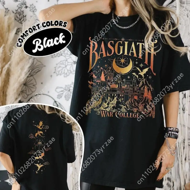 Basgiath الحرب كلية الرجعية غسل التي شيرت رجل امرأة عالية الجودة خمر القطن قصير الأكمام موضة تي شيرت لينة تنفس القمم #2