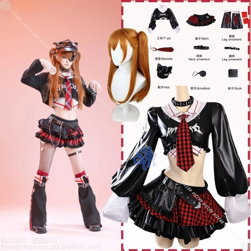 

Аниме Asuaka Косплей Kawaii Jirai Kei Костюм для девочек Красный Черный Плед Кружева Мини-юбка Торт Кошачьи Уши Шляпа Гот Лолита Хэллоуин Вечеринка