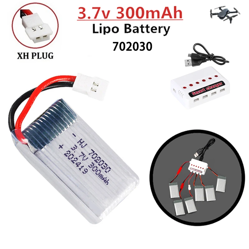 6Pcs 3.7V 300mah Lipo Drone Battery 702030 Rechargeable Batteries For Syma X11 E55 Fq777 Fq17w F180 U816 RC Drone UAV Battery