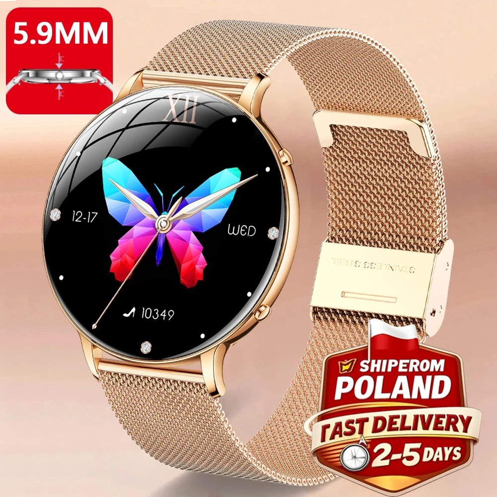 Nuevo Reloj Inteligente AMOLED Ultrafino de 5.93mm para Mujer 2026, Pantalla Siempre Encendida (AOD), Llamadas Bluetooth, Resistente al